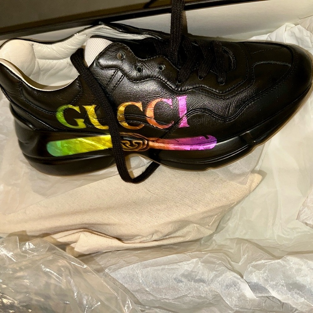 Gucci black holographic sneakers, near perfect condition